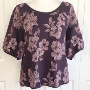 Liz Claiborne plum and mauve metallic puff 1/2 sleeve sweater top XL EUC
